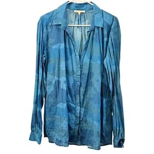 Maje Blue Camouflage Print Long Sleeve Button Down Shirt Top Women Size 3/L